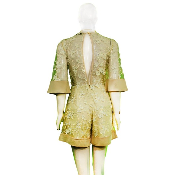 Vintage Hearts & Bows Romantic Lace Romper, 1980s Inspired, Beige - Picture 2 of 4